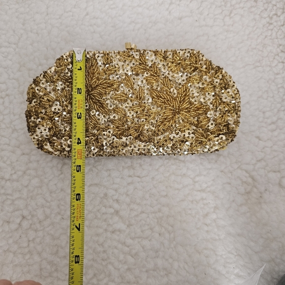 Vintage Gold Hand Beaded and Sequined Evening Bag Gold Handle Hong Kong - Picture 11 of 13